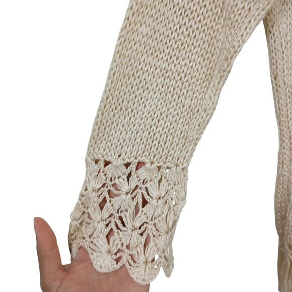 Rico Sweater With Scalloped Hem & Bell Sleeves S Handmade Crochet Knit Womens - Picture 5 of 11